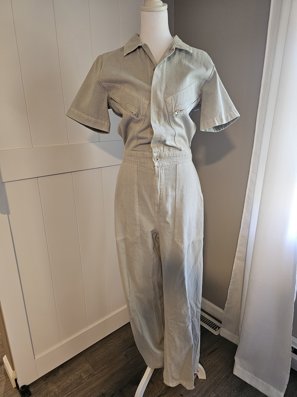 Zara Light Blue/Gray Short-Sleeve Utility Jumpsuit